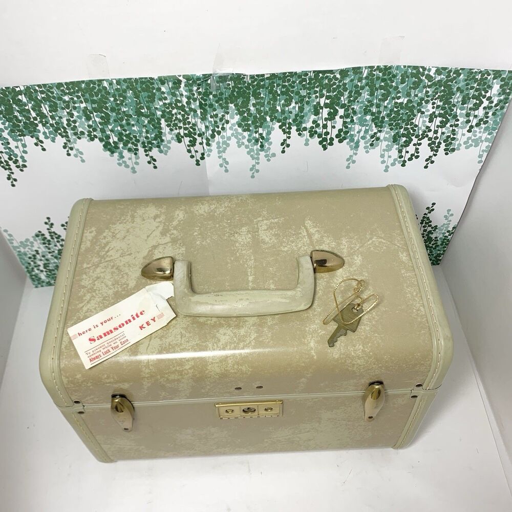 Vintage Samsonite Streamlite Travel Case Marble Make-Up Luggage Mirror Tray Key - Picture 3 of 16
